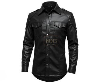 Handmade Black Leather Cosplay Shirt for Men | Gothic Style Black Shirt | Real Leather Shirt | Custom Fit Cosplay Costume