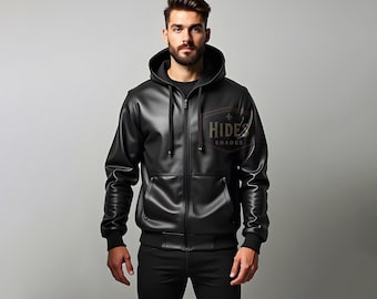 Sudadera con capucha de cuero negro genuino para hombres / Prendas de abrigo de cuero con estilo y ajuste personalizado / Sudadera con capucha duradera y moderna para hombres