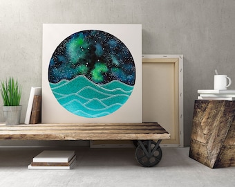 The Libra Constellation above the ocean waves print, Instant Download, Libra Art, Galaxy Painting, Zodiac Art, Libra Print Digital Download