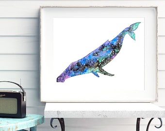 Pisces Constellation Humpback Whale Watercolor Instant Download, Watercolor Whale Digital Download Print, Humpback Whale print, Zodiac Whale