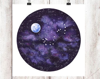 Full Moon Scorpio Constellation Digital Download Print, Instant Download, Galaxy Painting, Stars Painting, Zodiac Print, Horoscope Print