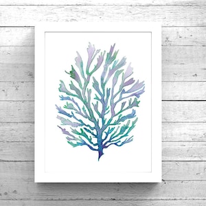 Purple Blue Green Seaweed Watercolor Printable Art, Seaweed Printable Art, Digital Download, Seaweed print,  Seaweed painting, Beach Decor