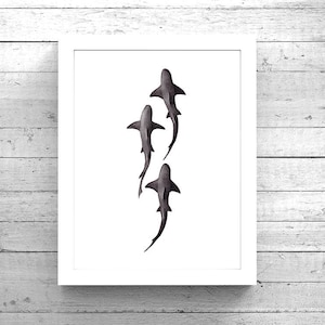 School of Sharks Watercolor Instant Download, Watercolor Shark Digital Download Print, Shark Art, Shark painting, Watercolour Shark Charcoal