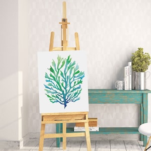 Blue Green Seaweed Watercolor Printable Art, Seaweed Printable Art, Digital Download Print, Seaweed print,  Seaweed painting, Beach Decor