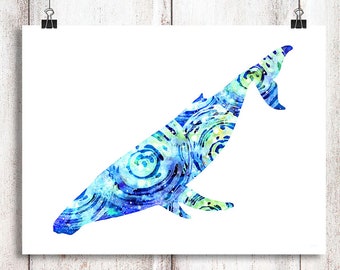 Mandala Galaxy Humpback Whale Watercolor Instant Download, Whale Art Print, Cosmic Whale Printable Art , Galactic Whale Painting Download