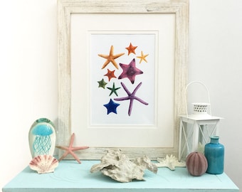Rainbow Starfish Watercolor Printable Art, Sea Stars Printable Art, Digital Download Print, Starfish print, Starfish painting, Beach Decor
