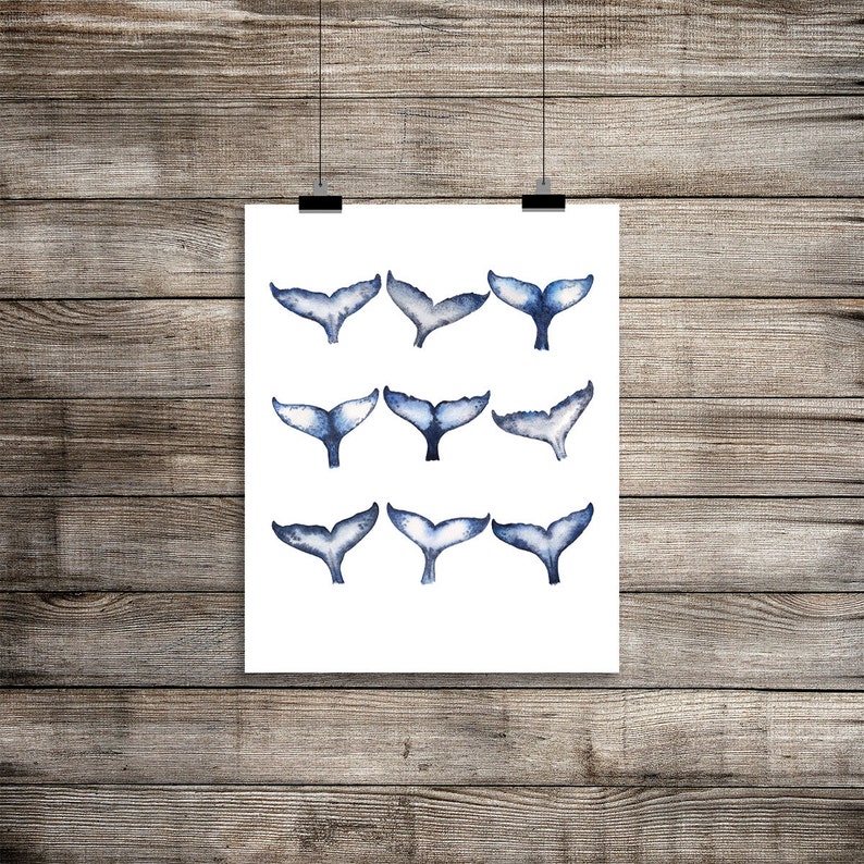 Humpback Whale Tails Printable Watercolor Art, Whale art, Printable Art, Digital Download Print, Humpback print, Whale painting, Beach House image 4