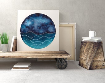 The Virgo Constellation over the ocean waves, Instant Download, Space Art, Galaxy Painting, Stars Print, Zodiac Print, Night Sky Print