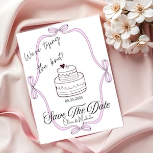 Simple Coquette Save the date Invitation Digital Downloads// Pink save the date/aesthetic bow save the date//blush wedding/Instant Download