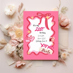 Red & Pink 21st Birthday Invitation Template: Girly Canva Design (Digital Download)