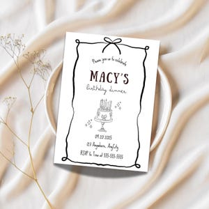 Editable Black and White Birthday Party Invitation, Hand Drawn Cake Scribble 16th, 18th, 21st Birthday Dinner Invite, Printable Template