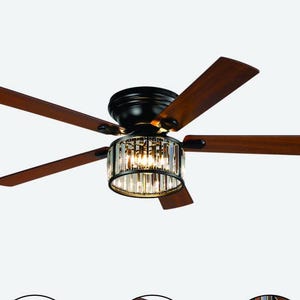 56 Inch Farmhouse Chandelier Ceiling Fan with Remote Control, Black Indoor Crystal Ceiling Fan with 6-Speeds,Quiet Reversible DC Motor