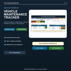 Planilha de Controle de Manutenção e Serviços de Veículos – Excel, Planilhas Google (Até 100 Carros)