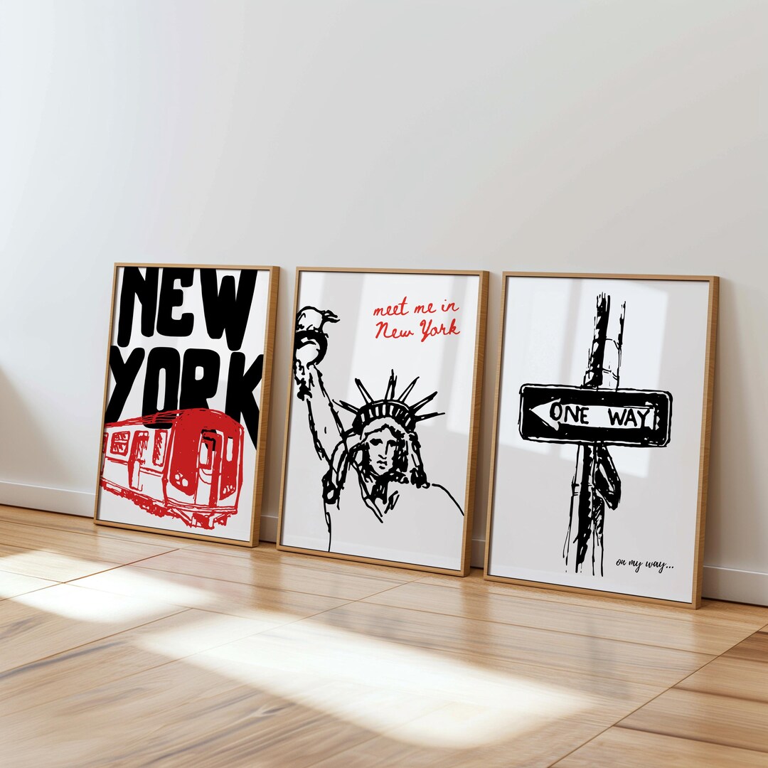 New York City Travel Print Set of 3, Retro NYC Poster, Trendy Wall Art ...