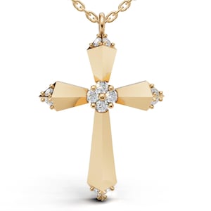 14k Solid Gold Diamond Cross Necklace for Women | Christian Faith Pendant | 0.15 ct Natural Diamonds | Religious Jewelry | Gift for Women