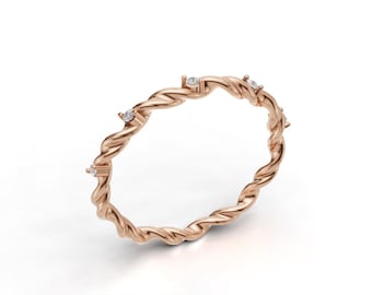 Anillo de eternidad de oro macizo de 14k con diamantes, delicado anillo apilable