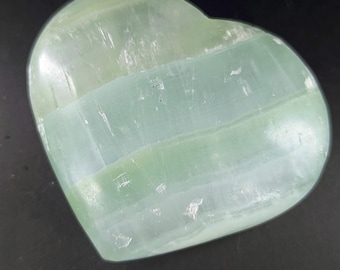 Polished Green Caribbean Calcite Heart Stone - 203 grams