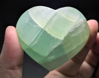 Green Caribbean Calcite Heart Stone: Polished Lustrous Crystal, 177 grams