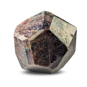 Polished dark red almandine garnet octahedron shape, from Pakistan. 123 grams