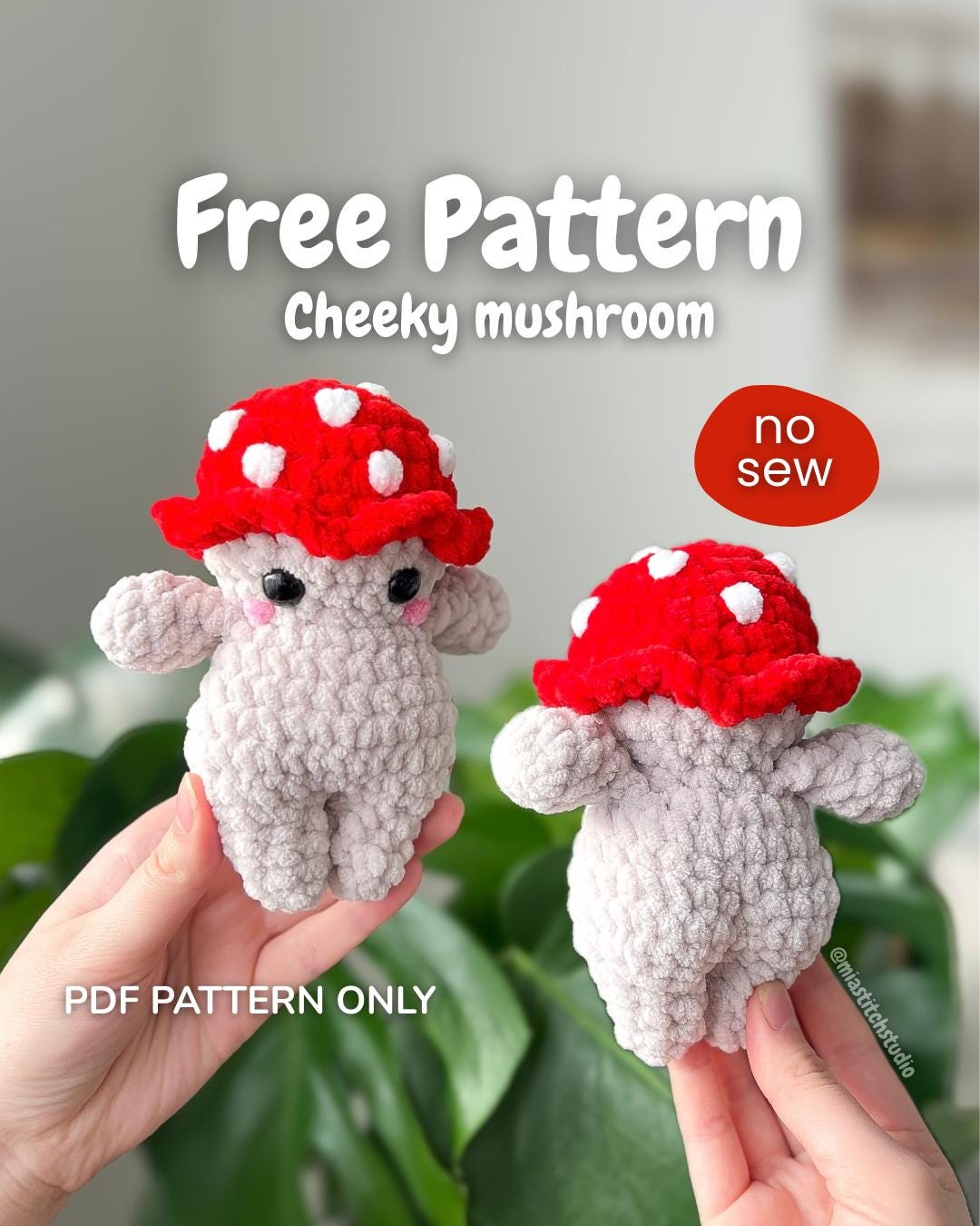 Cheeky Pattern Crochet Pattern - FREE Cheeky Mushroom Pattern, No Sew Amigurumi Toy ...