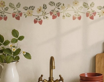 Strawberry Border Stencil - Reusable Wall, Furniture & Craft Stencil for Rustic, Cottage Farmhouse Decor