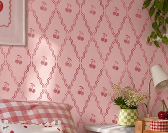 Cherry Scallop Stencil - Large Stencil for Wall Painting - DIY Cottage Wallpaper