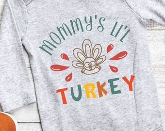 Mommy's Little Turkey SVG, Mommy's Little Turkey PNG, Mommy's Lil Turkey, Thanksgiving Tshirt, Turkey SVG, Baby's First Thanksgiving, dxf