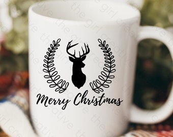Deer Head Merry Christmas SVG, Rustic Farmhouse (Digital Download)