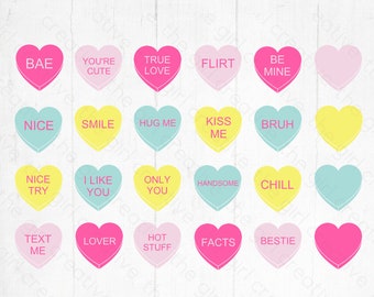 Conversation Heart SVG Bundle, Valentine SVG Bundle, Candy Heart SVG, Valentine's Day Svg, Candy Heart Clipart, Valentine, Valentine png