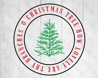 Oh Christmas Tree SVG, Round Christmas Ornament, PNG, Hand Drawn, Holiday Cut Files, Christmas SVG for Cricut, Christmas Tree svg