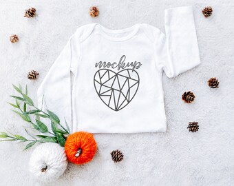 Baby Onesie MOCKUP, Baby Flat Lay Photo, FALL Mockup, Thanksgiving Mockup, Tshirt Flat Lay, Long Sleeve Shirt, MOCKUP, Baby Onesie Flat Lay