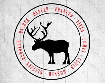Reindeer Names SVG, Round Christmas Ornament (Digital Download)