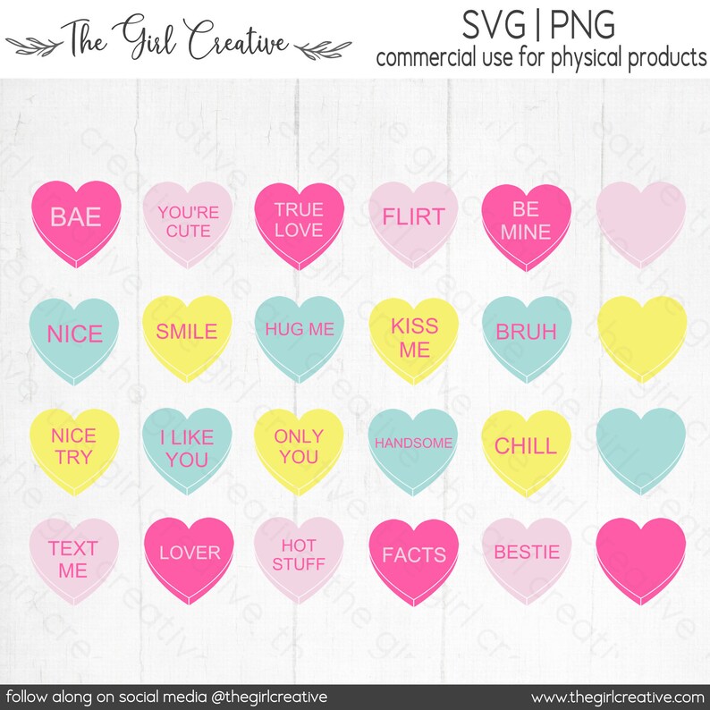 Conversation Heart SVG Bundle, Valentine SVG Bundle, Candy Heart SVG