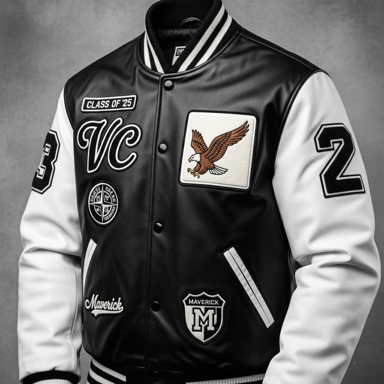 Men's Black Leather Varsity Jacket | Handmade Custom Personalized