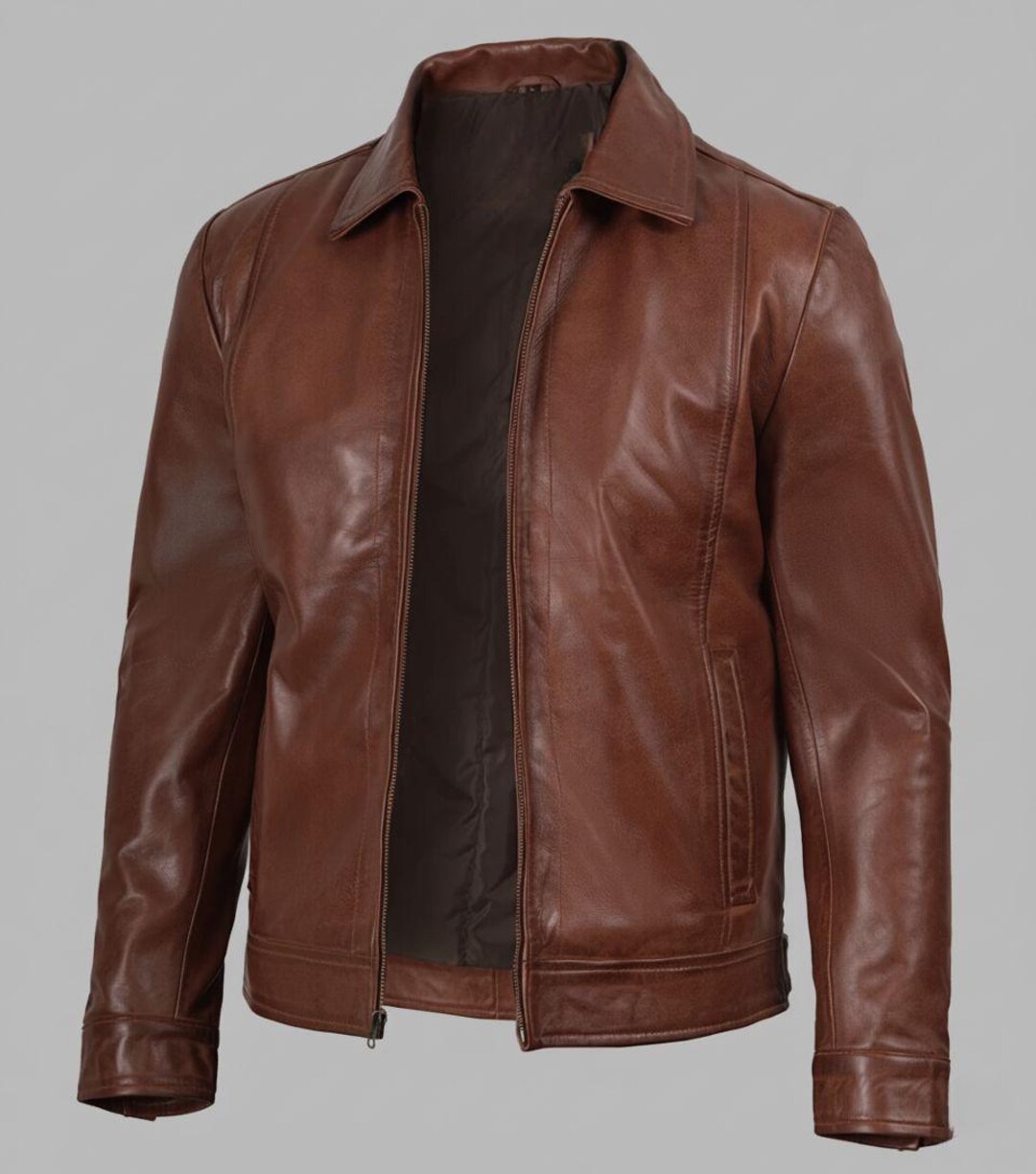 Reeves Men's Harrington Brown Real Lambskin Leather Jacket - Etsy