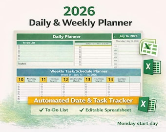 Daily or Weekly Schedule Planner, Excel Task Tracker, To-do list, Daily Schedule spreadsheet, Simple Weekly planner, Daily Checklist,