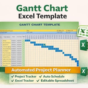 Gantt Chart Template, Project Gantt Chart, Daily Gantt Chart, Gantt Chart Spreadsheet, Monthly Gantt Chart, Project Planner, Task Tracker