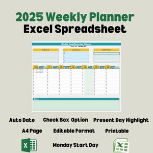 Planificador de horario diario o semanal, Rastreador de tareas de Excel, Lista de tareas pendientes, Hoja de cálculo de horario diario, Planificador semanal simple, Lista de verificación diaria,