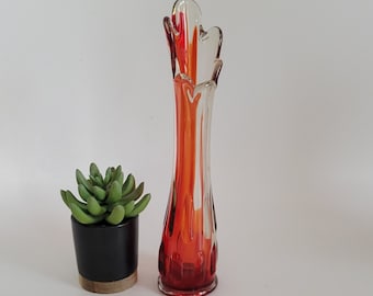 vintage swung vase irange and red 1960s Mid Century Modern art glass vases