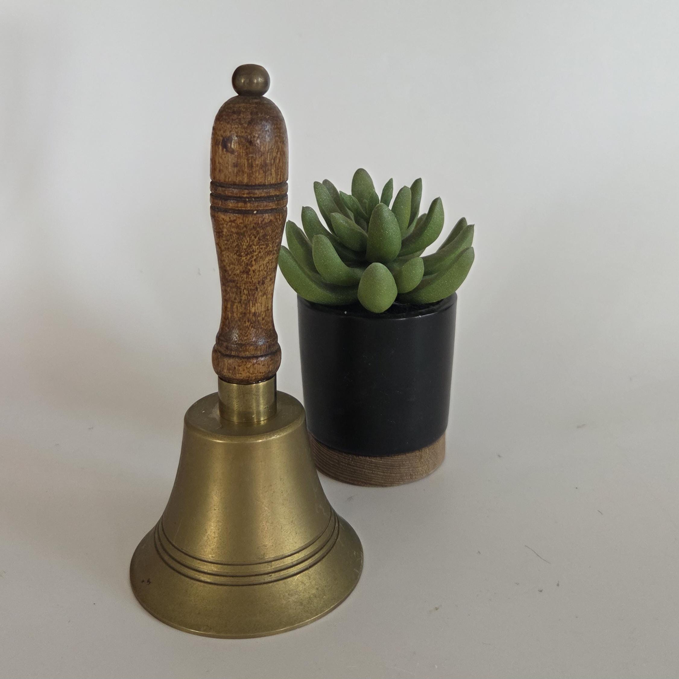 vintage brass school bell with wooden handle hand bell dinner bell