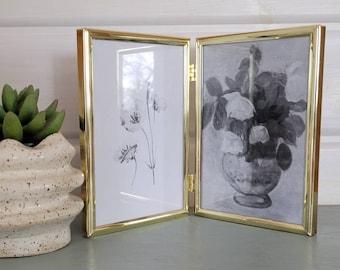 5x7" gold metal frame / double hinged photo frame/ vintage