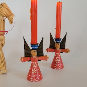 Vintage wooden angel candleholder German Christmas decor folk art Camdleholders