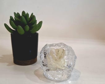 Kosta Boda candle holder crystal snowball Sweden small ice glass votive Scandinavian