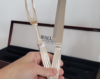 Wallace Silversmith carving set knife amd fork stainless with box flatware