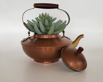 Vintage Copper Tea kettle Patina farmhouse vintage kitchen decor