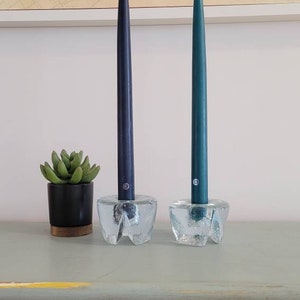 Blenko candle holders glass molar candleholders vintage ice glass set of 2