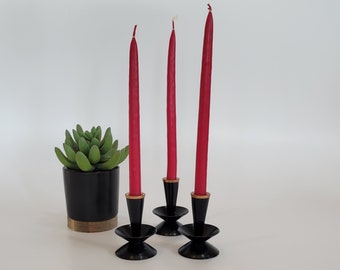 Vintage Swedish candle holder black metal Scandinavian MCM minimalist decor