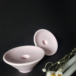 Art deco style candleholders pink ceramic minimalist candlestick holders