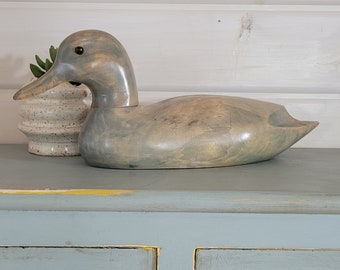 Vintage Wooden Duck Decor WBF II Hand Carved Rustic Mallard Figurine Cabin Lake House Decor, Collectible Wildlife Sculpture, Gift for Hunter