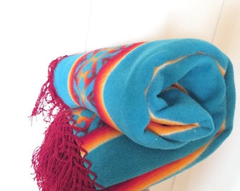 VINTAGE Pendleton wool blanket Beaver State 61x65" Southwestern Reversible Turquoise Aztec boho throw